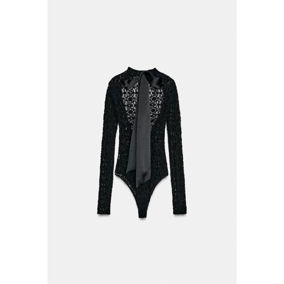 ZARA SATIN BOW LACE BODYSUIT - Picture 2 of 3